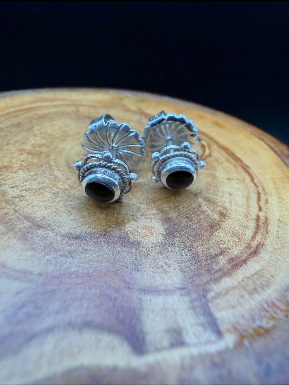 Sterling Silver Black Stone Stud Earrings